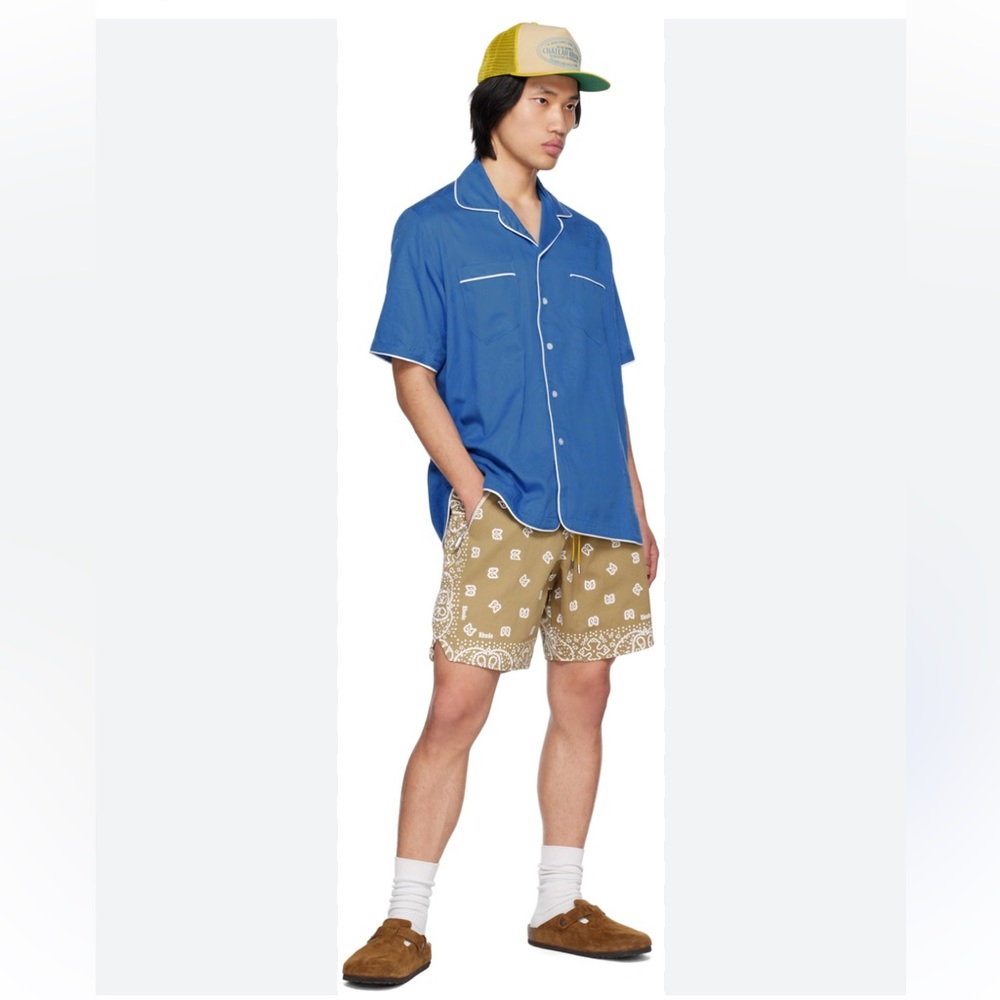 Les Tien Blue Corduroy Short Sleeve Button Up Sz M #0484